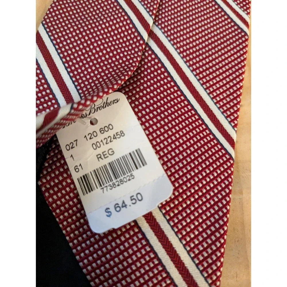 NWT Brooks‎ Brothers Men's Red White Stripe Silk Tie Made in USA